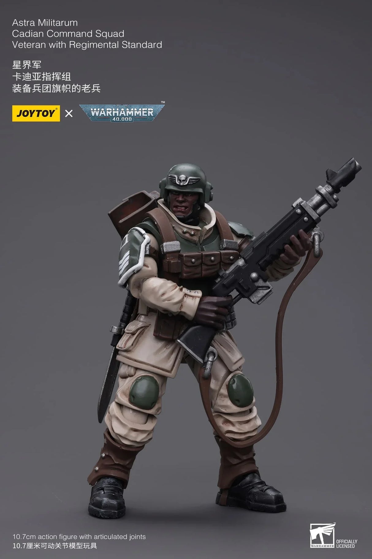 Warhammer 40K Astra Militarum Cadian Command Squad Veteran with Regimental Standard 1/18 Scale Figure