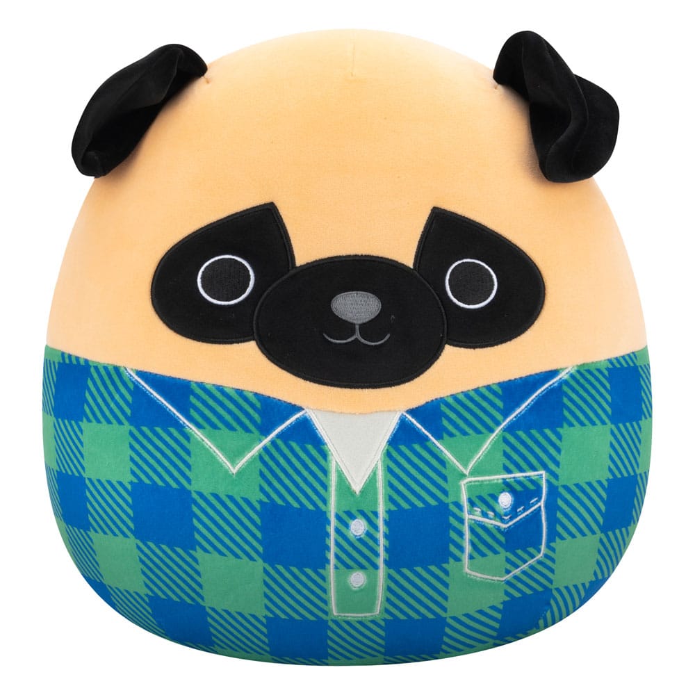 Squishmallows Brown Pug in Green and Blue Flannel Shirt Prince 30 cm Plush Figure