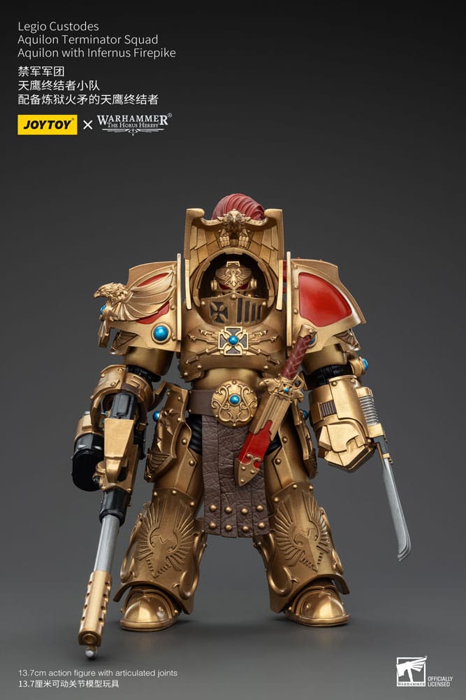 Warhammer The Horus Heresy Legio Custodes Aquilon Terminator Squad Aquilon with Infernus Firepike 14 cm 1/18 Action Figure