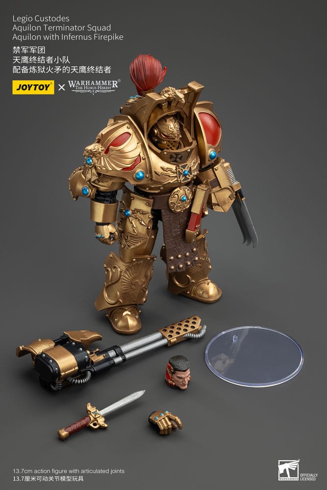 Warhammer The Horus Heresy Legio Custodes Aquilon Terminator Squad Aquilon with Infernus Firepike 14 cm 1/18 Action Figure