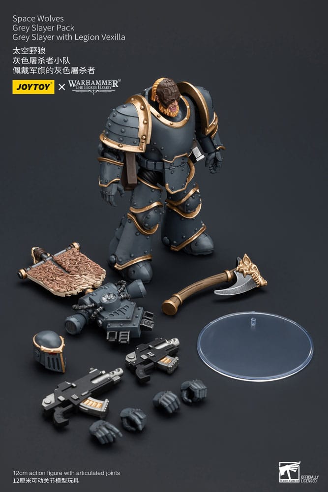 Warhammer The Horus Heresy Space Wolves Grey Slayer Pack Grey Slayer With Legion Vexilla 12 cm 1/18 Action Figure