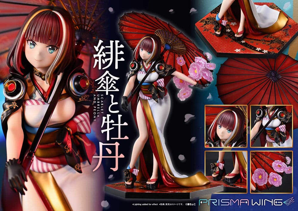 Original Illustration by Fuzichoco Prisma Wing Scarlet Umbrella And Peony 28 cm 1/7 PVC Statue