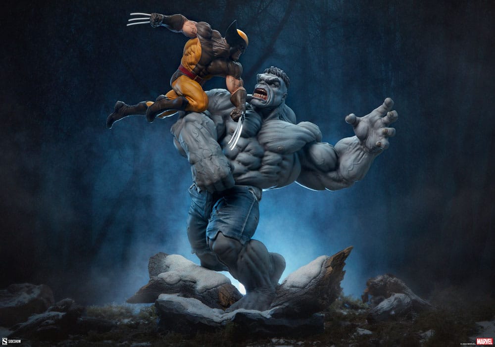 Marvel Grey Hulk vs Wolverine 58 cm Statue