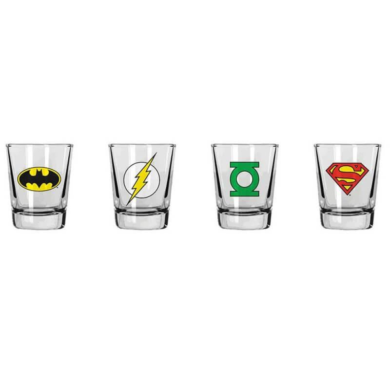 DC Comics Heroes Logo Set of 4 Small Shot Glasses